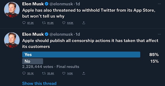 Elon Musk Twitter Apple Survey