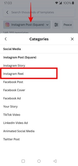 Find Reel Templates Instagram Canva Reels Options