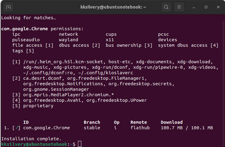 Flatpak Chrome Installed