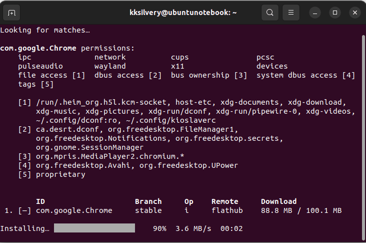 Flatpak Chrome Installing