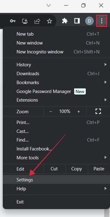 Bringing up Settings option in Chrome.