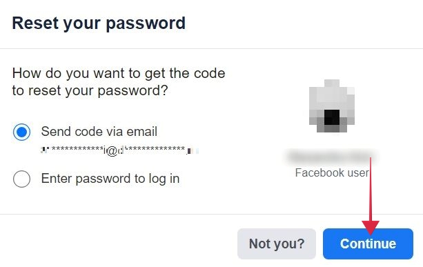 Opting for option to "Send code via email" in Reset your password window.