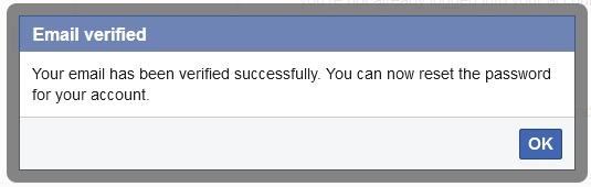 Email verified pop-up after logging in with Facebook. 