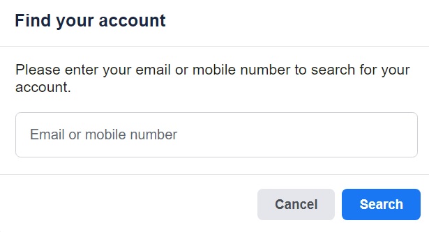 Entering email or mobile number in Find your account box.
