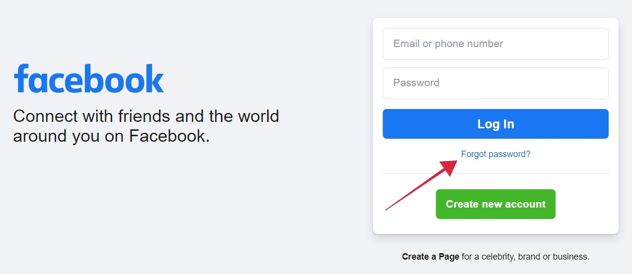 Clicking on "Forgot password" button in Facebook login screen.