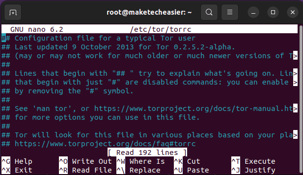 Host Tor Website Linux 08 Torrc File