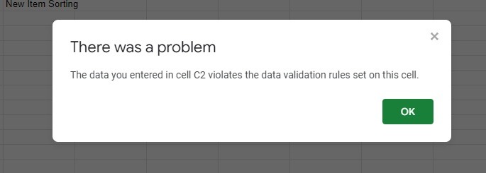 Warning when entering a different value in the drop down box.