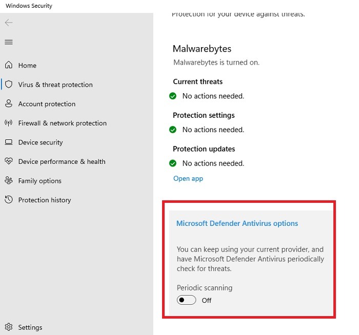 Disable Microsoft Defender periodic scanning
