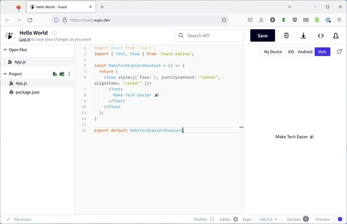 Ios Development Windows React Native Expo Snack
