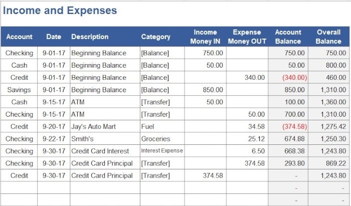 Income And Expenses Tracking Worksheet View
