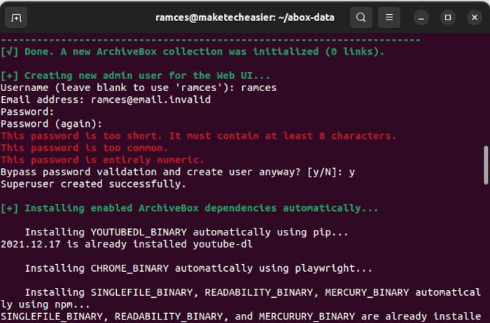 Install Archivebox Linux 09 Create New Archivebox User
