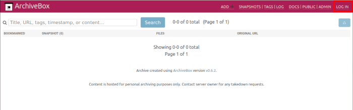 Install Archivebox Linux 13 Highlight Login Button