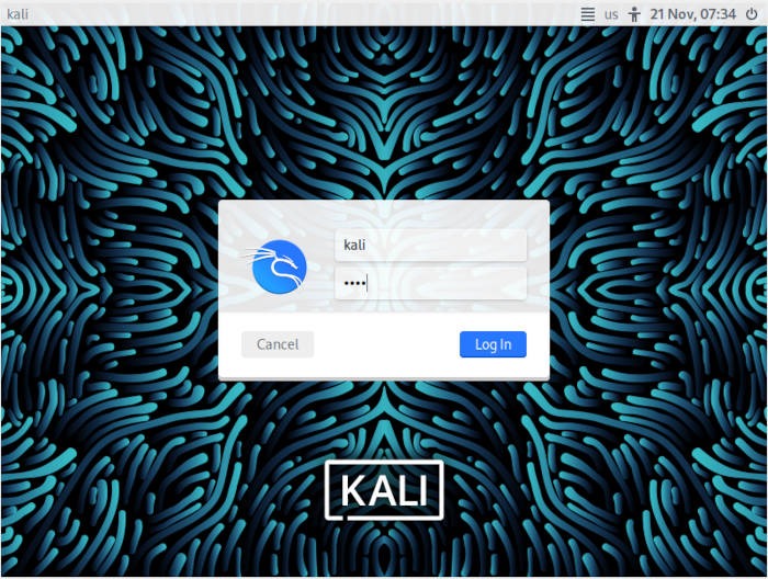 Install Kali Linux 13 Logging In