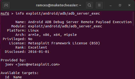 Install Metasploit Linux 30 Exploit Info Screen