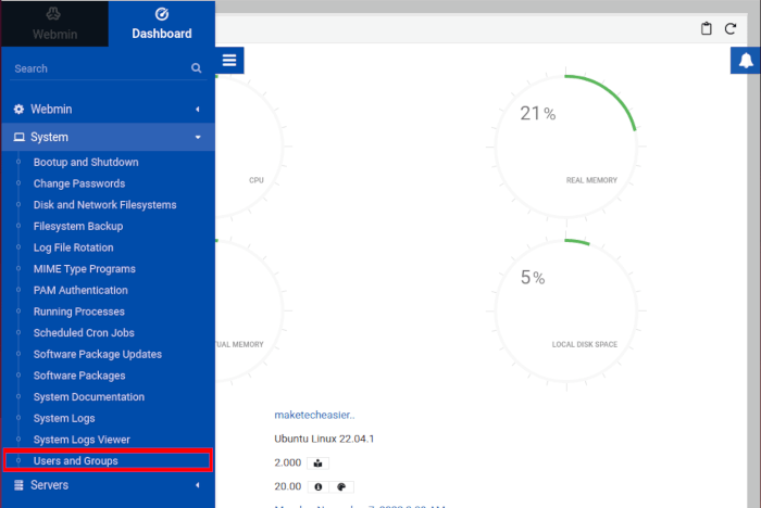Install Use Webmin Linux 18 User Groups Settings