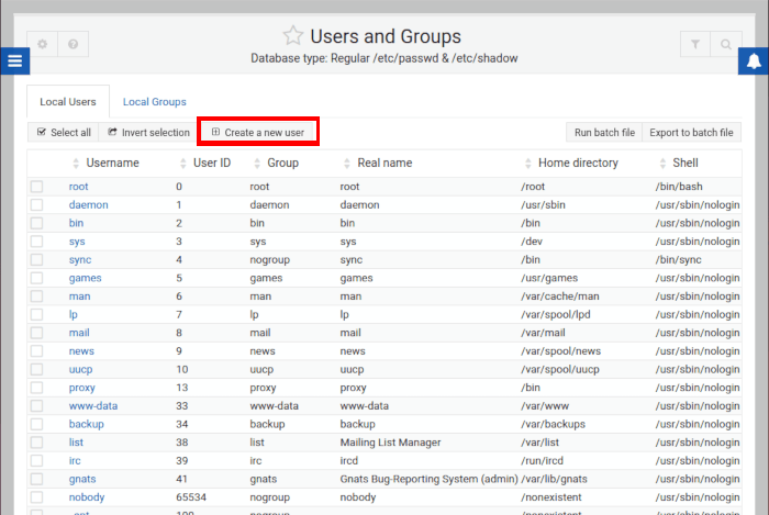 Install Use Webmin Linux 19 Create New User Button