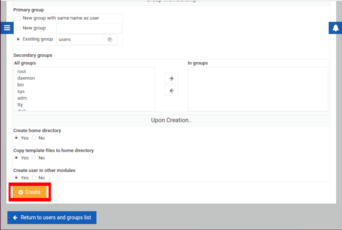 Install Use Webmin Linux 21 Finalize New User