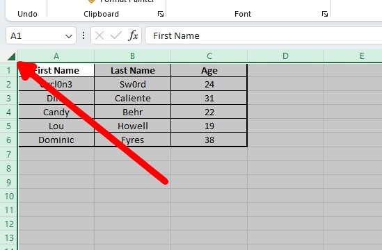 Microsoft Excel Select All
