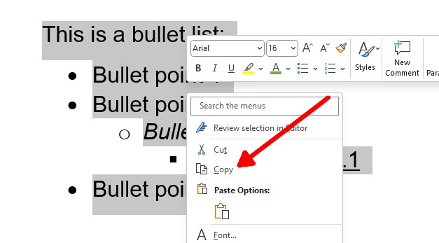 Microsoft Word Right Click Menu