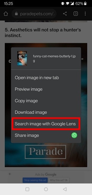 Perform Reverse Image Search Android Chrome Search Lens