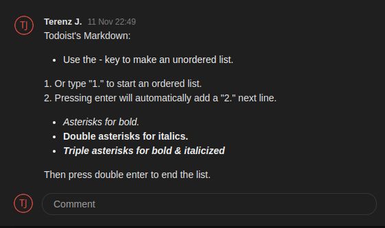 Todoist Markdown On Comments
