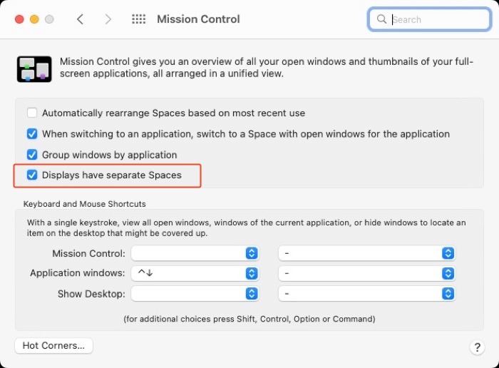 Uncheck Displays Have Separate Spaces