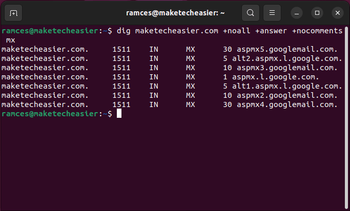 Use Dig Linux 15 Dig Simple Output