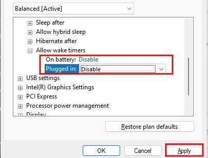 Window Disable Wake Timers