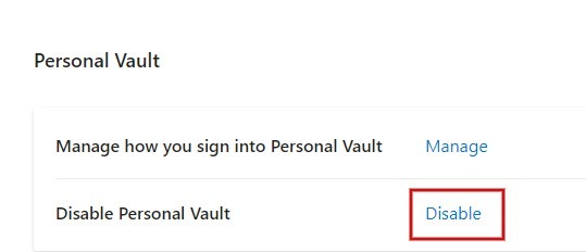 Windows Disable Personal Vault Web