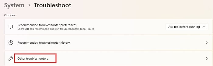 Windows Launch Other Troubleshooters