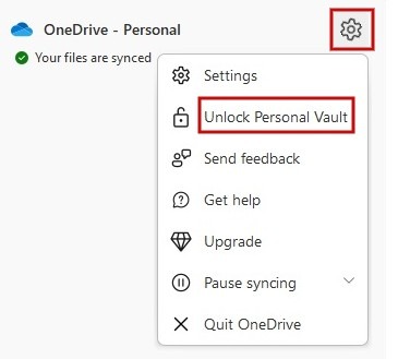Windows Onedrive Unlock Personal Vault Setting
