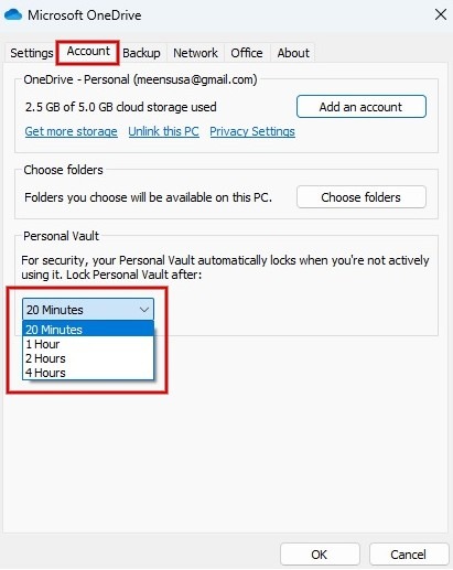 Windows Personal Vault Change Auto Lockout Time