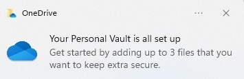 Windows Personal Vault Setup Success Notification