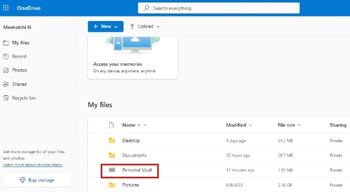 Windows Personal Vault Web