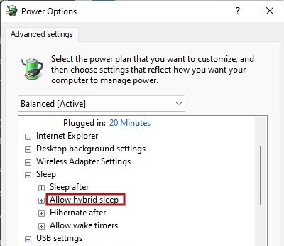 Windows Power Options Sleep