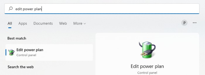Windows Search Edit Power Plan