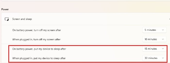 Windows Sleep Settings Configuration