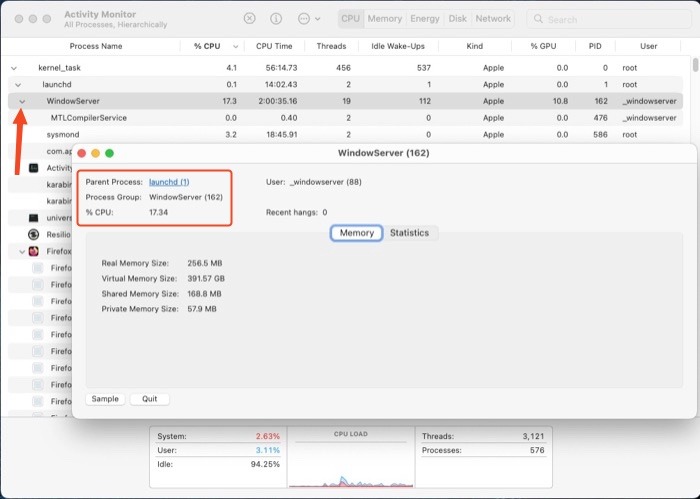 Windowserver Processes Activity Monitor