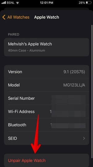 Apple Watch Unpair
