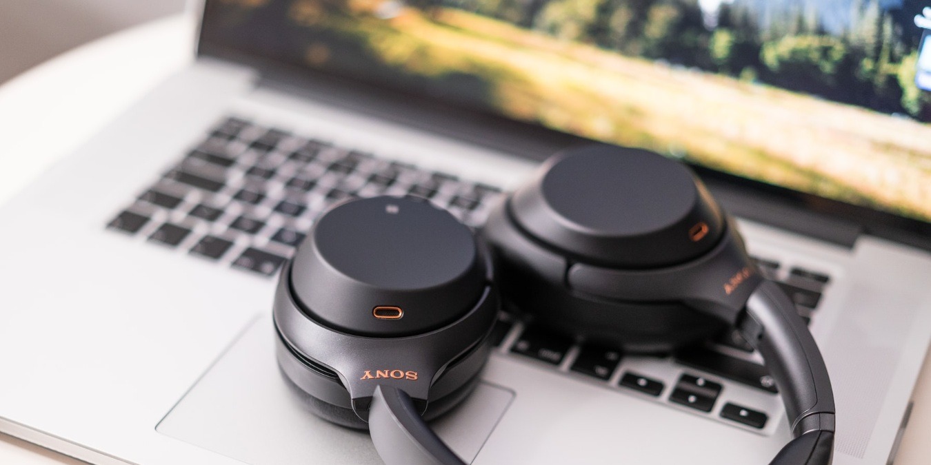 Sony headphones on a laptop