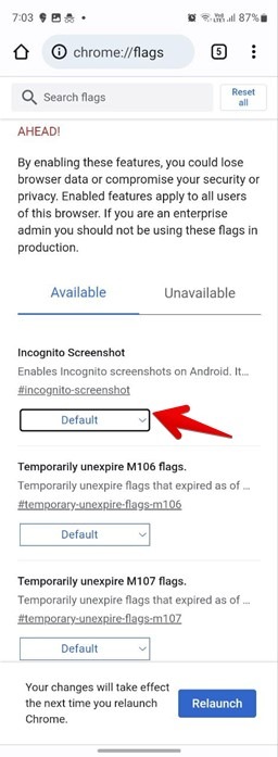 Chrome Incognito Screenshot Flag