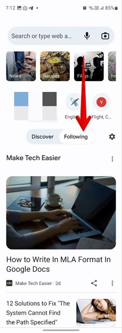 Chrome Mobile Feed Following