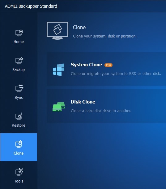 Clone Windows Tools Aomei Backupper Clone