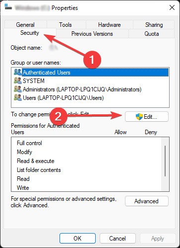 Drive Access Denid -Security Tab In Properties