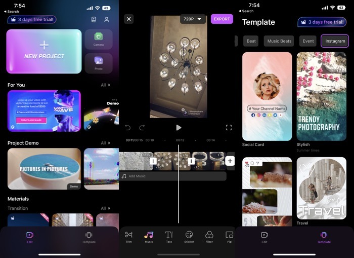 FilmoraGo app interface overview. 