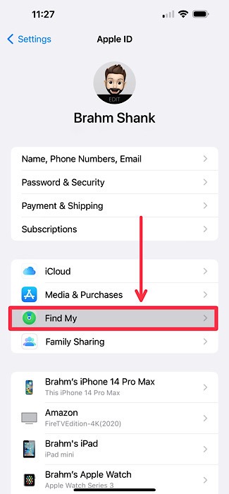 Find My Settings Button