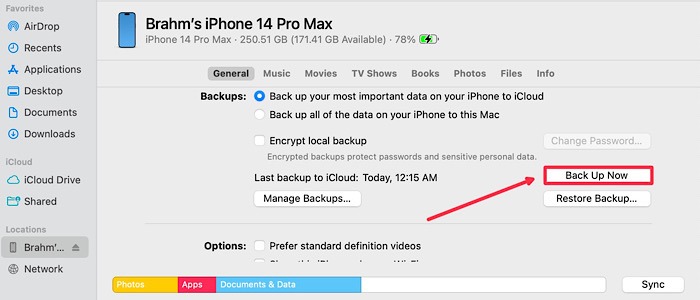Finder Itunes Back Up Now Button