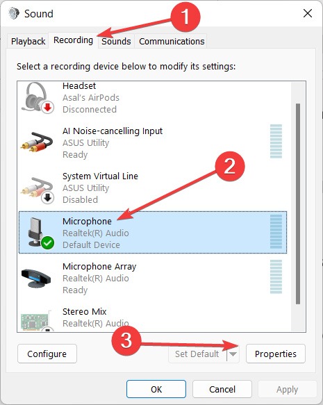 Improve Audio Mic -Go To Microphone's Properties
