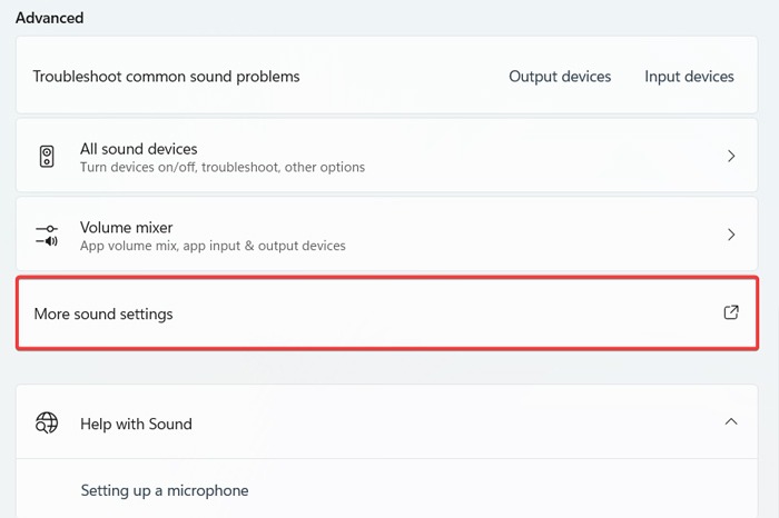 Improve Audio Mic - Go To More Sound Settings