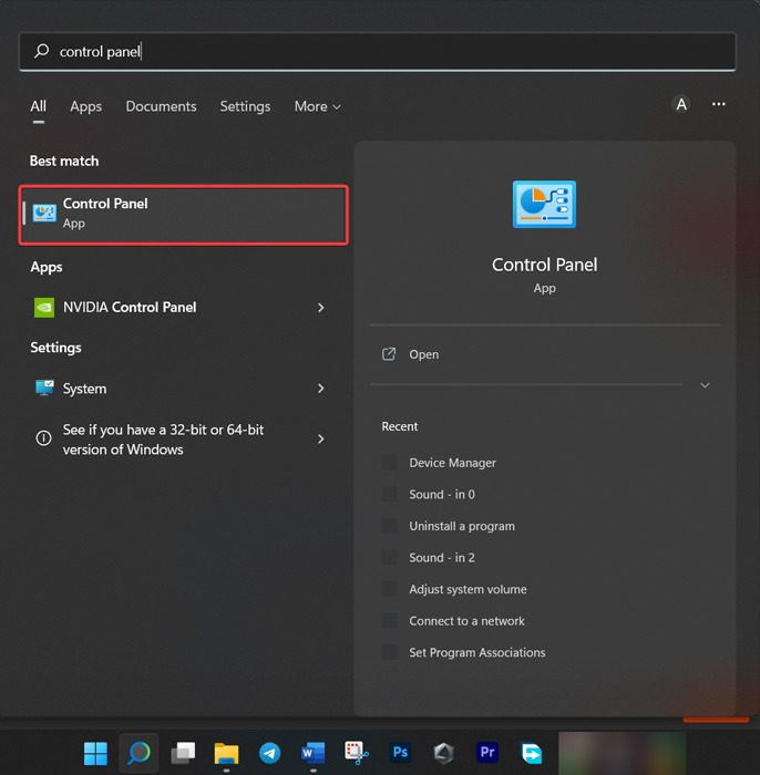 Improve Audio Mic -Search For And Select Control Panel